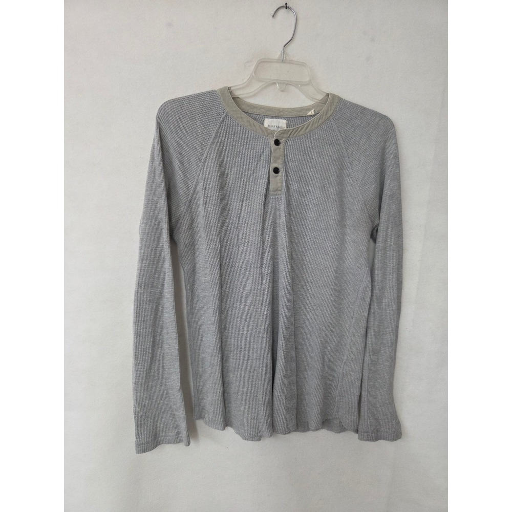 Billy Reid Mens Grey Waffle Knit Henley Shirt Corduroy Trim Size L Long Sleeve